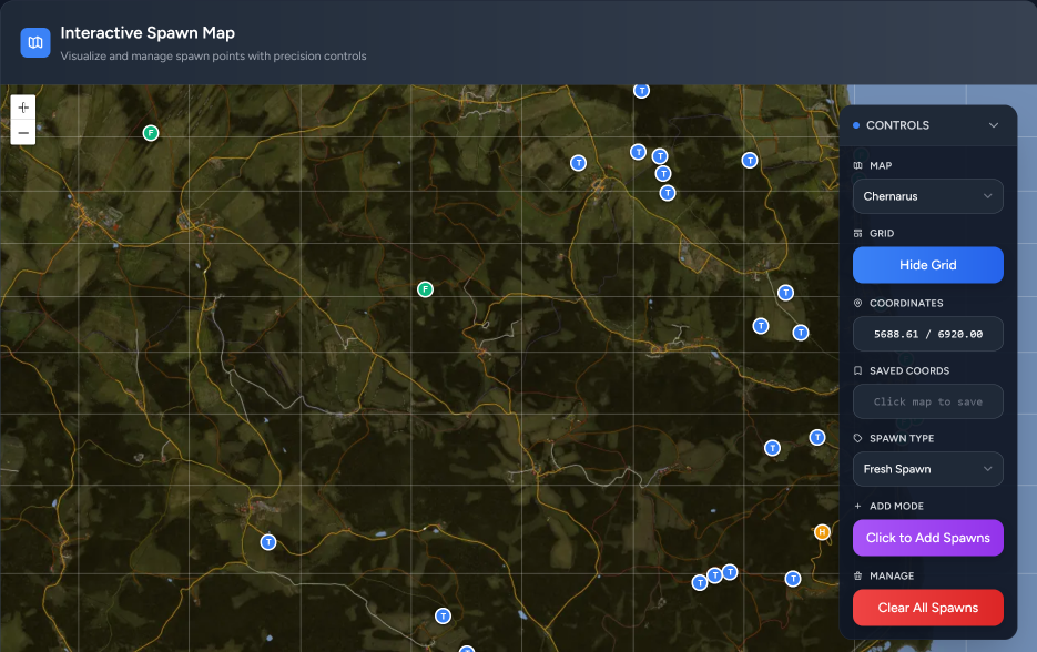 DayZ Player Spawn Points Map Editor